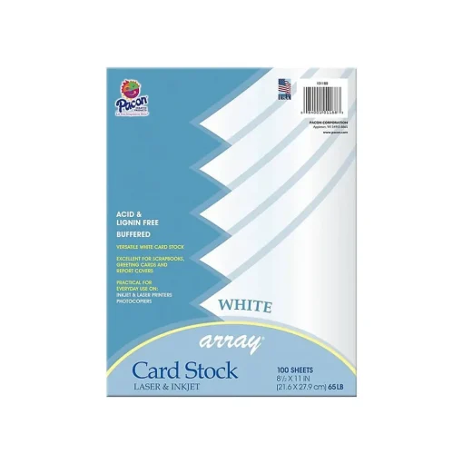 Array Card Stock<65 lb. Cardstock Paper, 8.5" x 11", White, 100 Sheets/Pack (101188)
