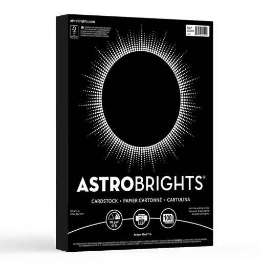 Astrobrights Card Stock<65 lb. Cardstock Paper, 8.5" x 11", Eclipse Black, 100 Sheets/Pack (22024-01)