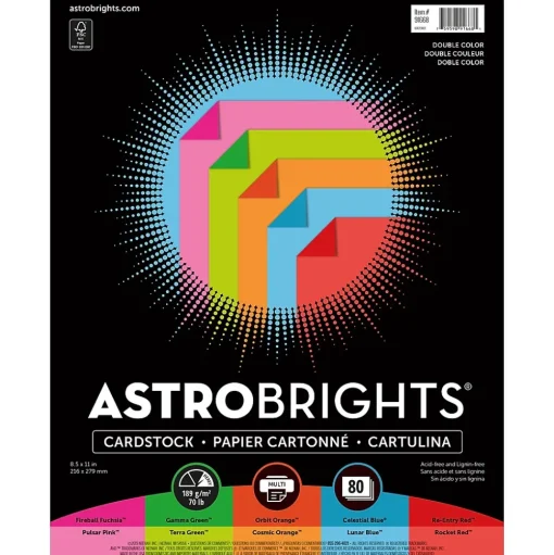 Astrobrights Card Stock<70 lb. Cardstock Paper, 8.5" x 11", Double Color Assortment, 80 Sheets/Ream (91668)