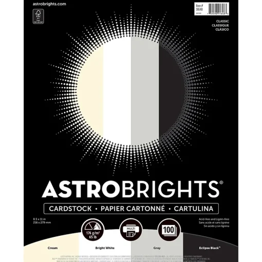 Astrobrights Card Stock<65 lb. Cardstock Paper, 8.5" x 11", Classic Assortment, 100 Sheets/Ream (91648)