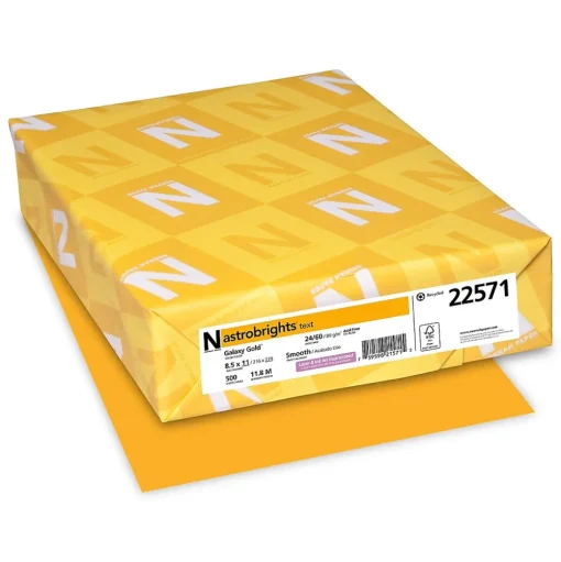 Astrobrights Multipurpose Paper<30% Recycled Colored Paper, 24 lbs., 8.5" x 11", Galaxy Gold, 500 Sheets/Ream (22571)