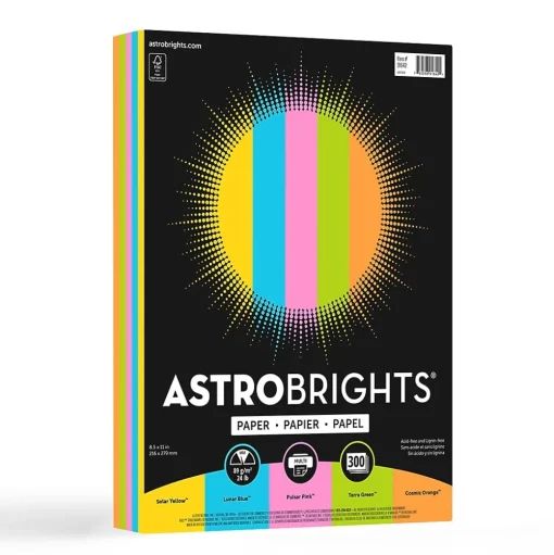Astrobrights Multipurpose Paper<Colored Paper, 24 lbs., 8.5" x 11", Radiant Assortment, 300 Sheets/Ream (91642)