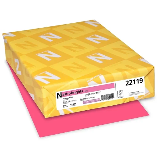 Astrobrights Multipurpose Paper<Colored Paper, 24 lbs., 8.5" x 11", Plasma Pink, 500 Sheets/Ream (22119)