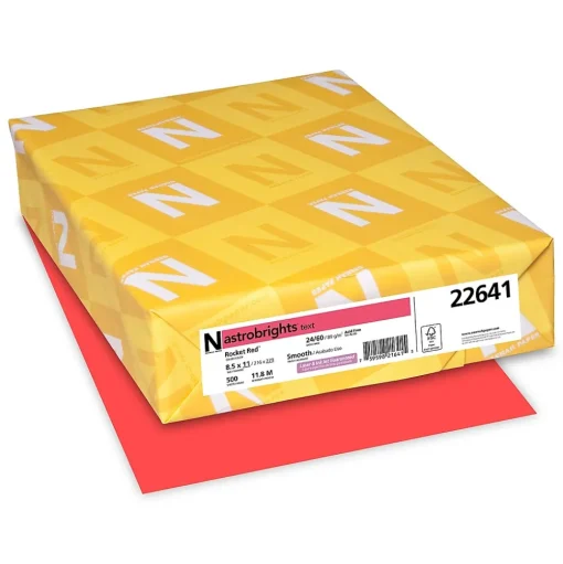 Astrobrights Multipurpose Paper<Colored Paper, 24 lbs., 8.5" x 11", Rocket Red, 500 Sheets/Ream (22641)