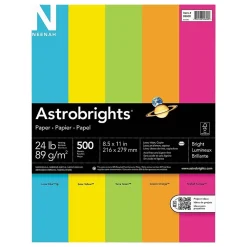 Astrobrights Multipurpose Paper<Neenah Colored Paper, 24 lbs., 8.5" x 11", Assorted Brights, 500 Sheets/Ream (WAU99608)