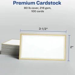 Avery Business Cards<Business Cards, 2" x 3 1/2", White/Gold, 10 Cards/Sheet, 10 Sheets/Pack, 100 Cards/Pack (3327)