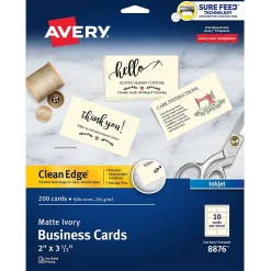 Avery Business Cards<Clean Edge Business Cards, 3.5" x 2", Matte Ivory, 200/Pack (8876)