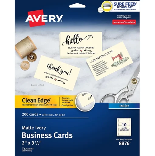 Avery Business Cards<Clean Edge Business Cards, 3.5" x 2", Matte Ivory, 200/Pack (8876)