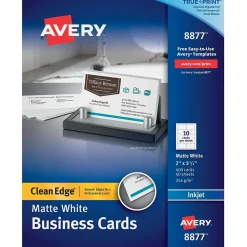 Avery Business Cards<Clean Edge Business Cards, 2" x 3 1/2", Matte White, 400 Per Pack (8877)
