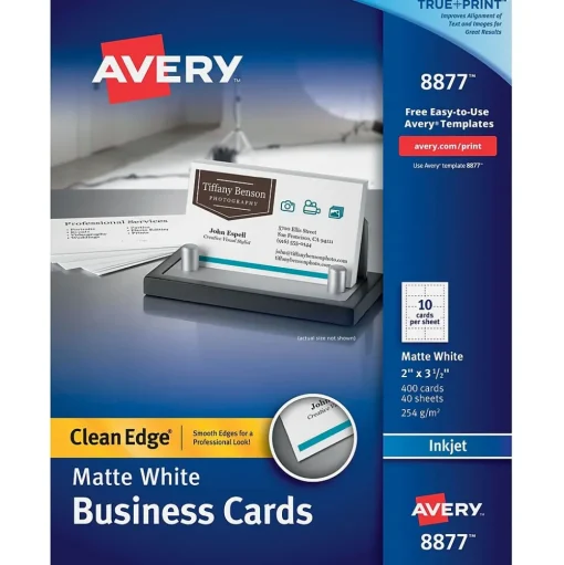 Avery Business Cards<Clean Edge Business Cards, 2" x 3 1/2", Matte White, 400 Per Pack (8877)