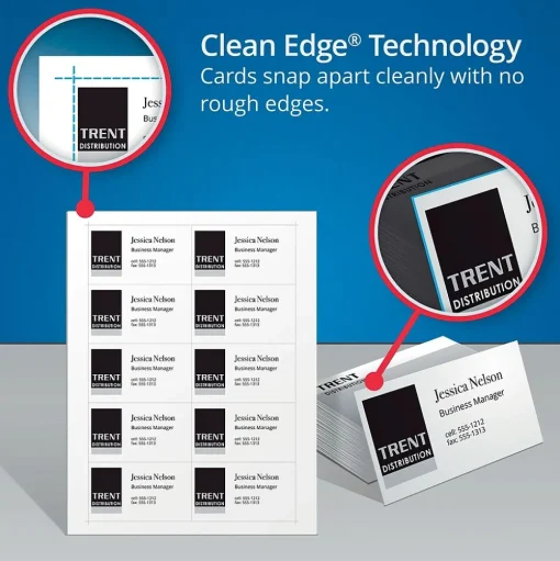 Avery Business Cards<Clean Edge Business Cards, 2" x 3 1/2", Matte White, 400 Per Pack (8877)