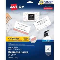 Avery Business Cards<Clean Edge Business Cards, 3.5" x 2", Matte White, 160/Pack (8869)