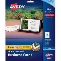 Avery Business Cards<Clean Edge Business Cards, 2" x 3 1/2", Linen Textured White, 200 Per Pack (8873)