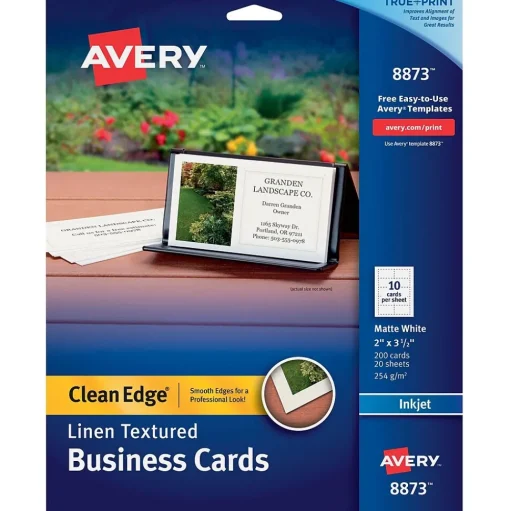 Avery Business Cards<Clean Edge Business Cards, 2" x 3 1/2", Linen Textured White, 200 Per Pack (8873)