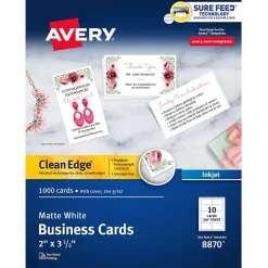 Avery Business Cards<Clean Edge Business Cards, 2" x 3 1/2", Matte White, 1000 Per Pack (8870)
