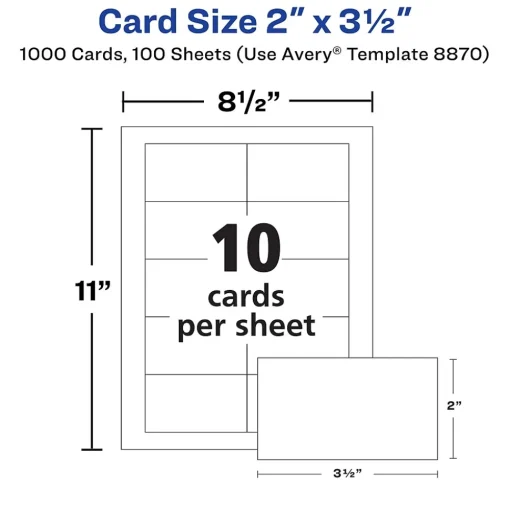 Avery Business Cards<Clean Edge Business Cards, 2" x 3 1/2", Matte White, 1000 Per Pack (8870)