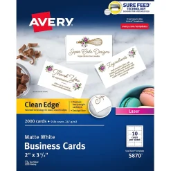 Avery Business Cards<Clean Edge Business Cards, 2" x 3 1/2", Matte White, 2000 Per Pack (5870)