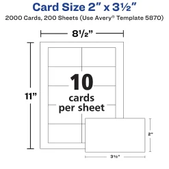 Avery Business Cards<Clean Edge Business Cards, 2" x 3 1/2", Matte White, 2000 Per Pack (5870)