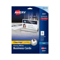 Avery Business Cards<Clean Edge Business Cards, 3.5"W x 2"H, Glossy White, 200/Pack (8879)