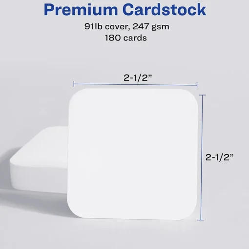 Avery Business Cards<Clean Edge Laser Square Cards with Rounded Corners, 2 1/2" x 2 1/2", White, 20 Sheets/Pack, 180 Cards/Pack (35703)