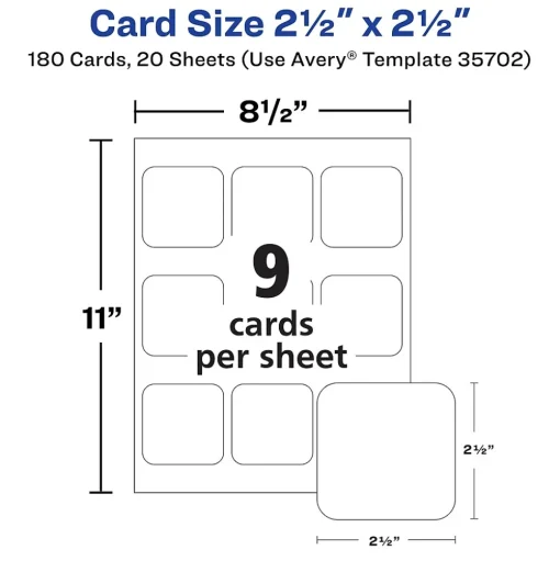 Avery Business Cards<Clean EdgeBusiness Cards, 2.5" x 2.5", White, 9 Cards/Sheet, 180 Cards/Pack (35702)