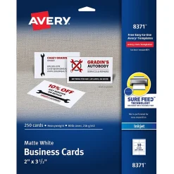 Avery Business Cards<Microperforated Business Cards, 2" x 3 1/2", Matte White, 250 Per Pack (8371)