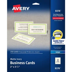 Avery Business Cards<Microperforated Business Cards, 2" x 3 1/2", Matte Ivory, 250 Per Pack (8376)