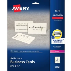 Avery Business Cards<Microperforated Business Cards, 2" x 3 1/2", Matte Ivory, 250 Per Pack (5376)