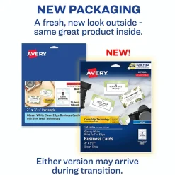 Avery Business Cards<Sure Feed Business Cards, 2" x 3.5", Glossy White, 8 Cards/Sheet, 20 Sheets/Pack, 160 Cards/Pack (8801)