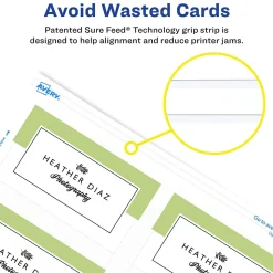 Avery Business Cards<Sure Feed Business Cards, 2" x 3.5", Glossy White, 8 Cards/Sheet, 20 Sheets/Pack, 160 Cards/Pack (8801)