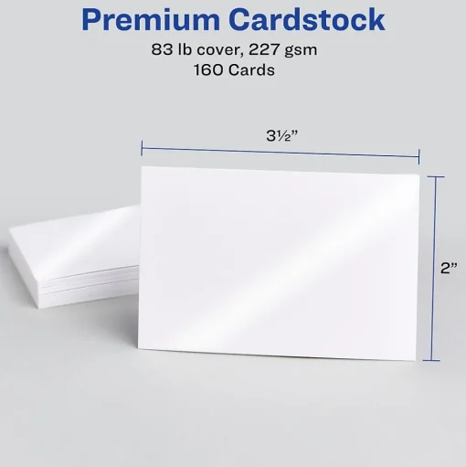 Avery Business Cards<Sure Feed Business Cards, 2" x 3.5", Glossy White, 8 Cards/Sheet, 20 Sheets/Pack, 160 Cards/Pack (8801)