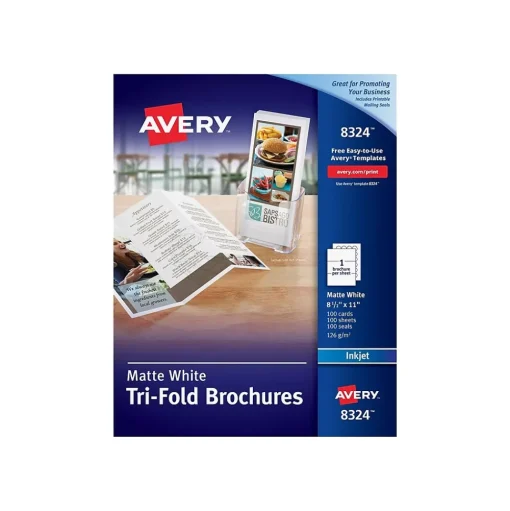 Avery Photo Paper<Tri-Fold Matte Brochure Paper, 8.5" x 11", 100 Sheets/Pack (08324)