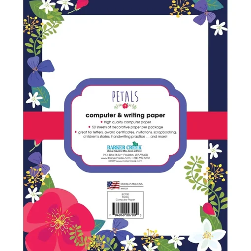 Barker Creek Classroom Paper<Petals Computer Paper, 8 ½” x 11", 50 Sheets/Pack (BC700)