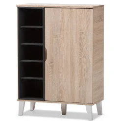 Baxton Studio Storage Cabinets<Adelina 41" High 1-Door Shoe Cabinet, Light Brown (2633-7710-STPL)