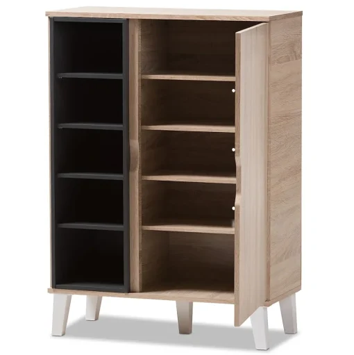 Baxton Studio Storage Cabinets<Adelina 41" High 1-Door Shoe Cabinet, Light Brown (2633-7710-STPL)