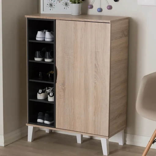 Baxton Studio Storage Cabinets<Adelina 41" High 1-Door Shoe Cabinet, Light Brown (2633-7710-STPL)