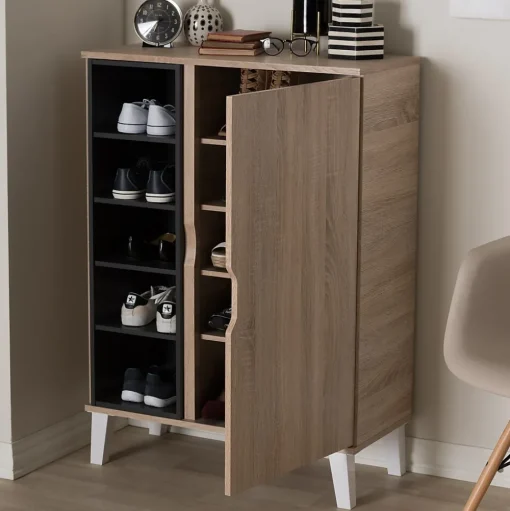 Baxton Studio Storage Cabinets<Adelina 41" High 1-Door Shoe Cabinet, Light Brown (2633-7710-STPL)