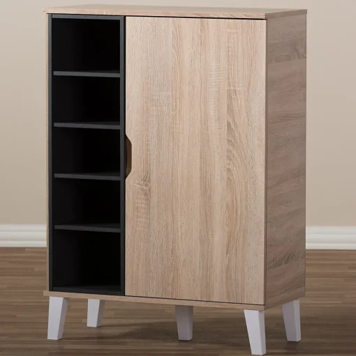 Baxton Studio Storage Cabinets<Adelina 41" High 1-Door Shoe Cabinet, Light Brown (2633-7710-STPL)