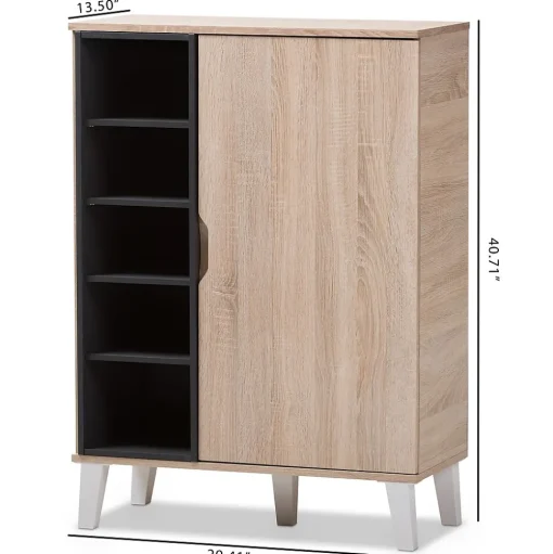 Baxton Studio Storage Cabinets<Adelina 41" High 1-Door Shoe Cabinet, Light Brown (2633-7710-STPL)
