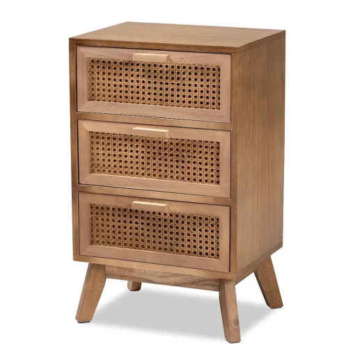 Baxton Studio Storage Cabinets<Baden 26" High 3-Drawer Nightstand, Natural Brown and Walnut Brown (201-12259-HiT)