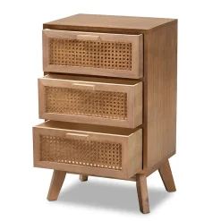 Baxton Studio Storage Cabinets<Baden 26" High 3-Drawer Nightstand, Natural Brown and Walnut Brown (201-12259-HiT)