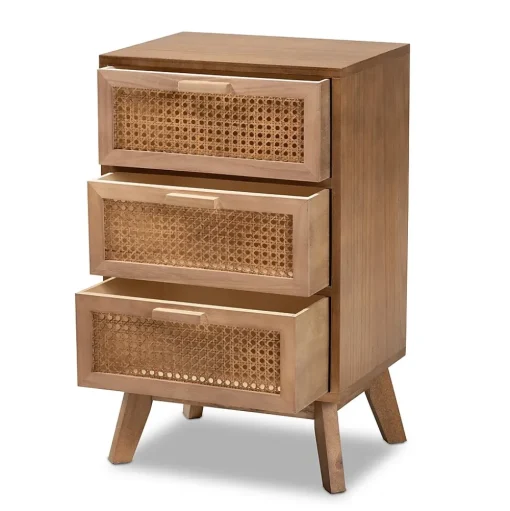 Baxton Studio Storage Cabinets<Baden 26" High 3-Drawer Nightstand, Natural Brown and Walnut Brown (201-12259-HiT)