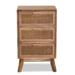 Baxton Studio Storage Cabinets<Baden 26" High 3-Drawer Nightstand, Natural Brown and Walnut Brown (201-12259-HiT)
