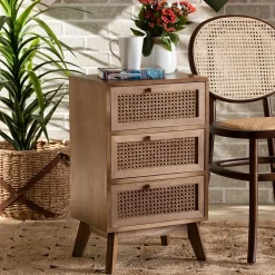 Baxton Studio Storage Cabinets<Baden 26" High 3-Drawer Nightstand, Natural Brown and Walnut Brown (201-12259-HiT)