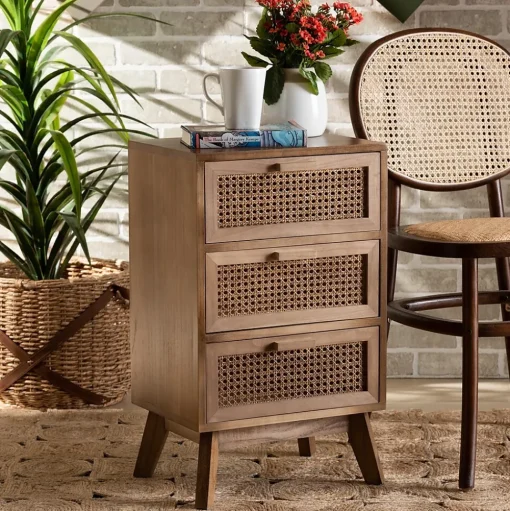 Baxton Studio Storage Cabinets<Baden 26" High 3-Drawer Nightstand, Natural Brown and Walnut Brown (201-12259-HiT)