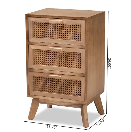 Baxton Studio Storage Cabinets<Baden 26" High 3-Drawer Nightstand, Natural Brown and Walnut Brown (201-12259-HiT)