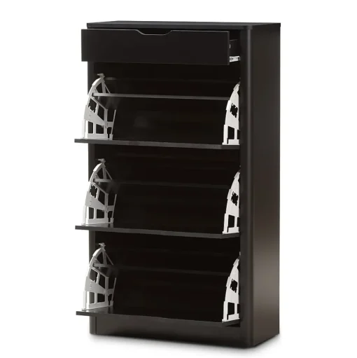 Baxton Studio Storage Cabinets<Cayla 47" High Shoe Cabinet, Black (2633-7712-STPL)