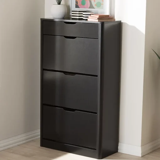 Baxton Studio Storage Cabinets<Cayla 47" High Shoe Cabinet, Black (2633-7712-STPL)