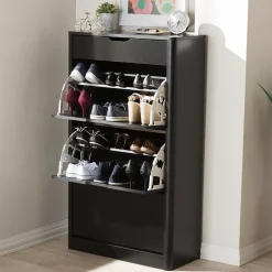 Baxton Studio Storage Cabinets<Cayla 47" High Shoe Cabinet, Black (2633-7712-STPL)