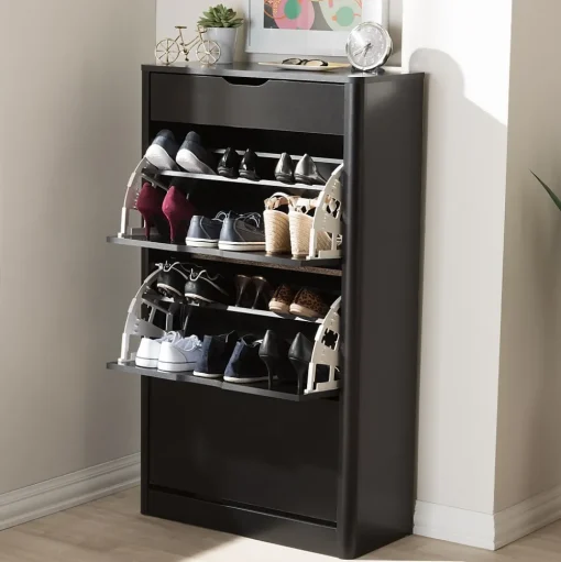 Baxton Studio Storage Cabinets<Cayla 47" High Shoe Cabinet, Black (2633-7712-STPL)